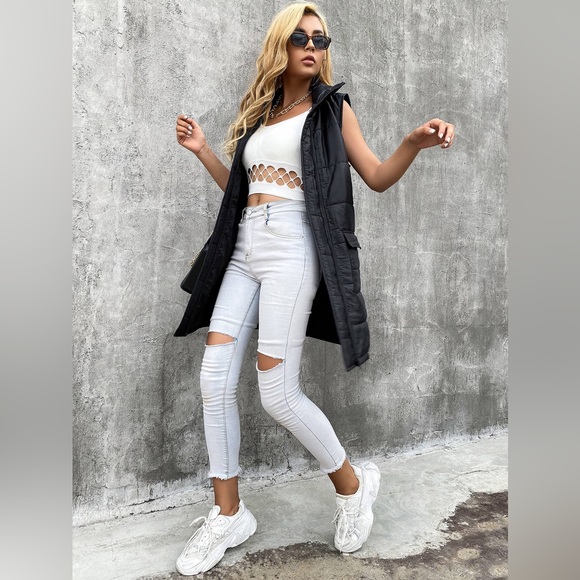 Elly Bazar Zip Up Longline Puffer Vest with Pockets - Picture 2 of 3